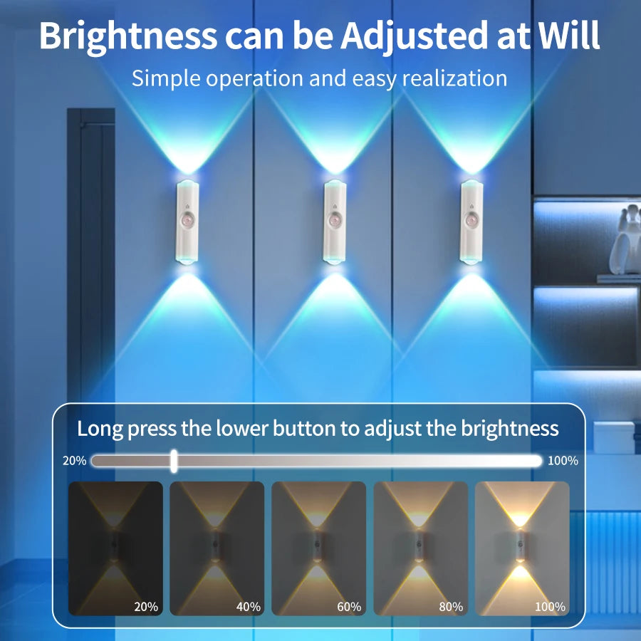 Dual-Head RGB Motion Sensor Wall Lamp: Rechargeable, Magnetic.