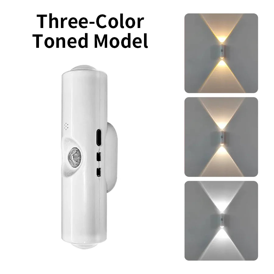 Dual-Head RGB Motion Sensor Wall Lamp: Rechargeable, Magnetic.