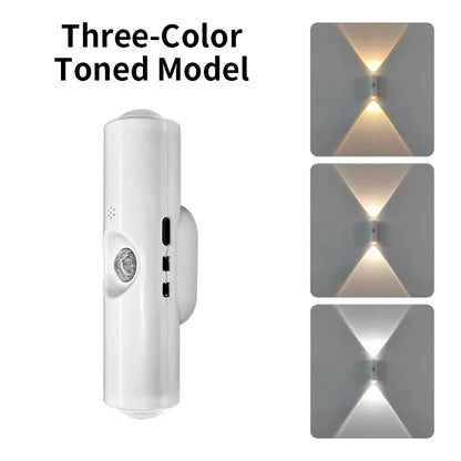 Dual-Head RGB Motion Sensor Wall Lamp: Rechargeable, Magnetic.