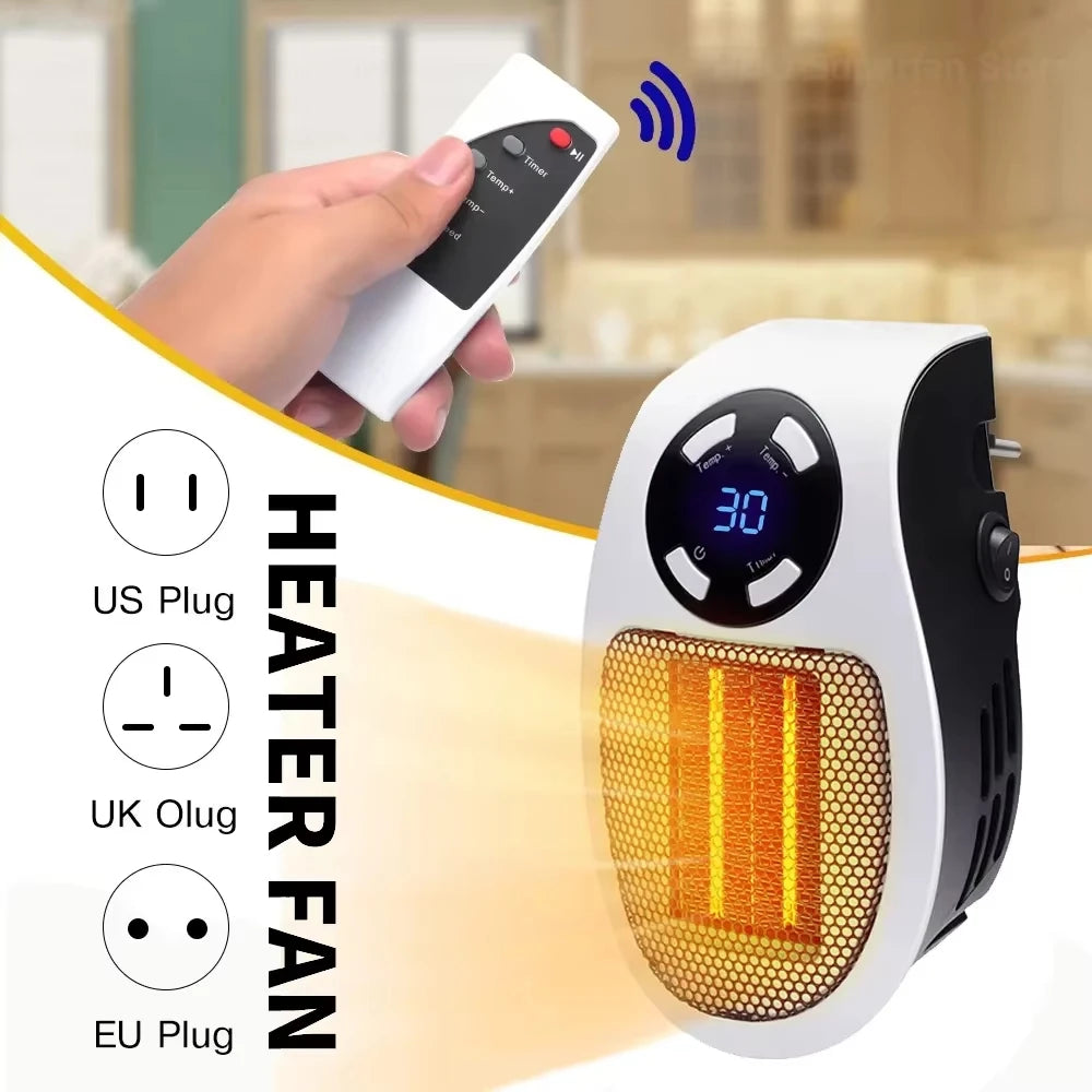 500W Mini Portable Electric Heater Plug-in · Remote · Room Warmer