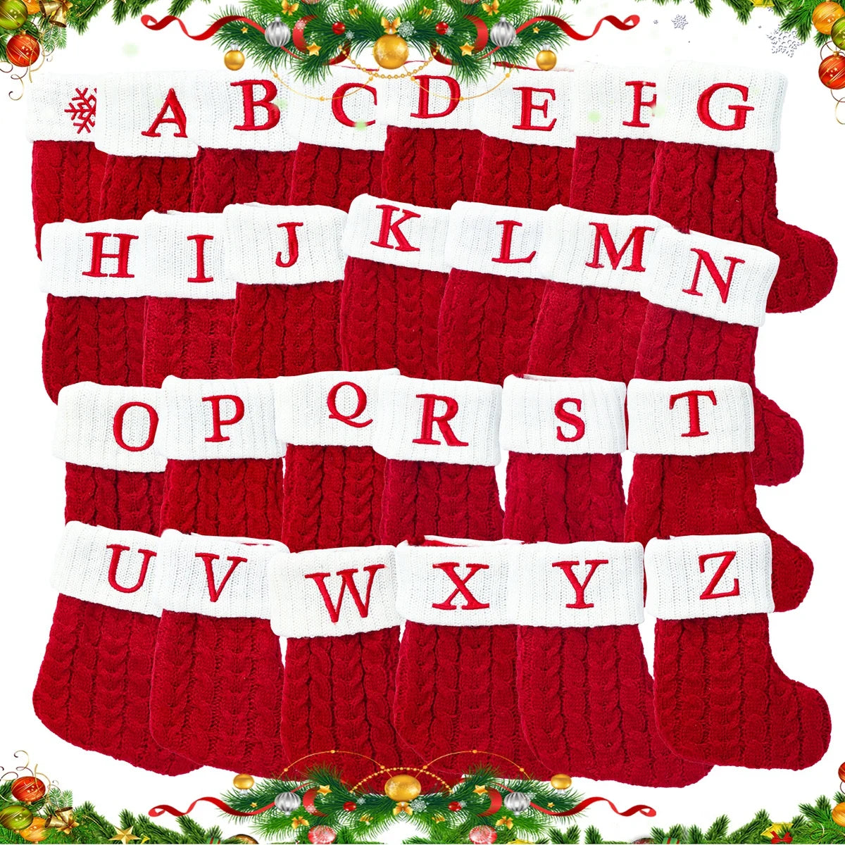 Christmas Socks Knitting Snowflake Letter