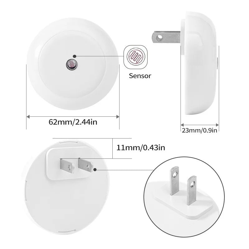 Plug-in LED Night Light: Dusk-to-Dawn Auto Sensor, Dimming.