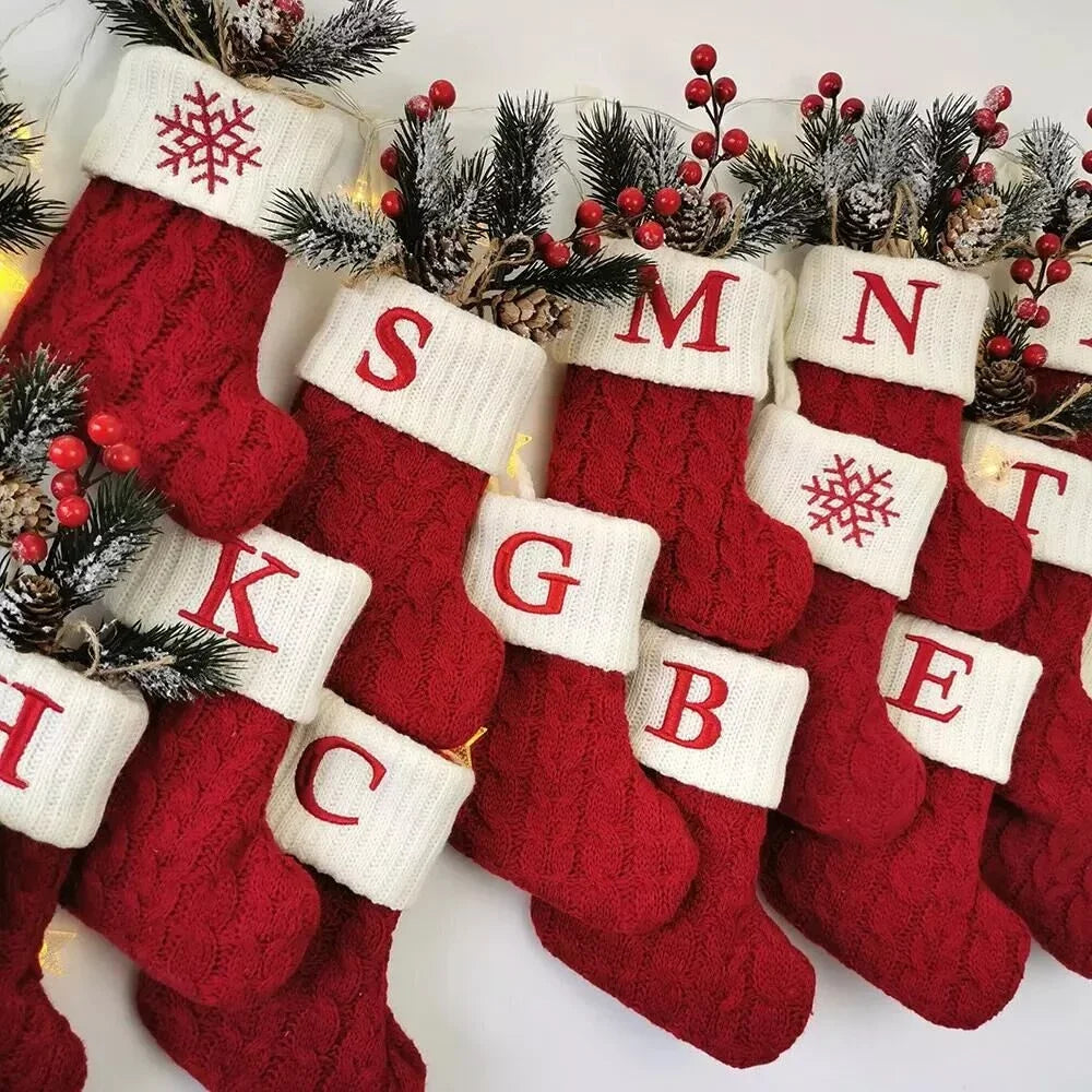 Christmas Socks Knitting Snowflake Letter