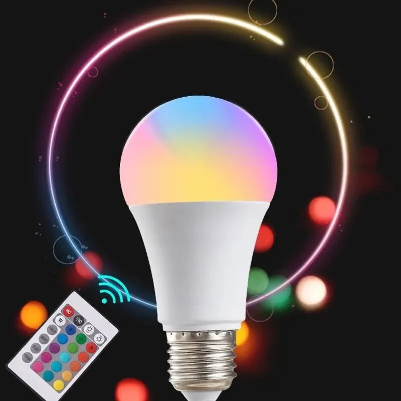 E27 RGB LED Bulb: 16 Colors, Dimmable, 220V, 24-Key Remote.