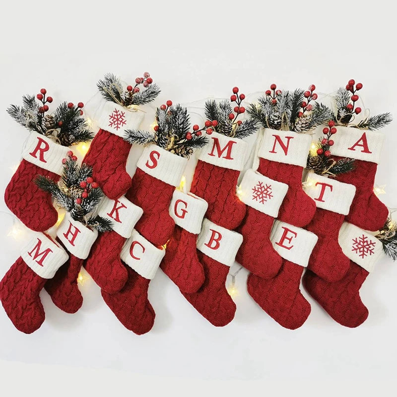 Christmas Socks Knitting Snowflake Letter