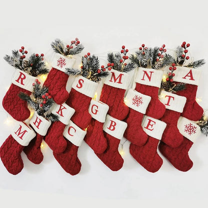 Christmas Socks Knitting Snowflake Letter